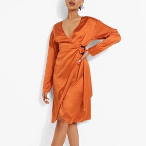 Boohoo wrap dress in orange